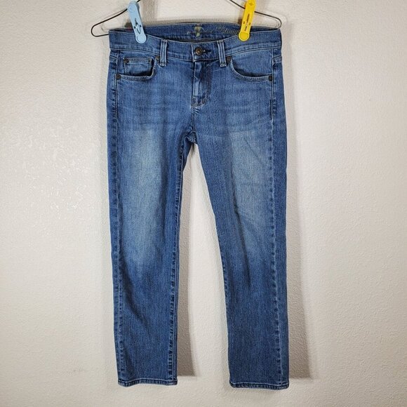 7 For All Mankind Crop Straight Leg Womens Jeans Size 25 Blue Denim Low Rise - Picture 1 of 9